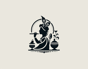 Black Vector Logo of Lord Krishna