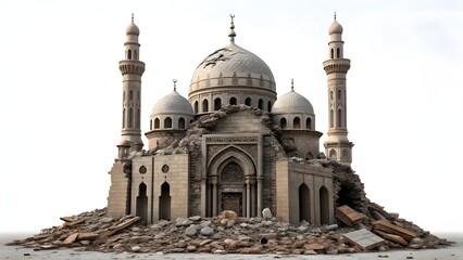 War-Damaged Islamic Mosque in Rubble