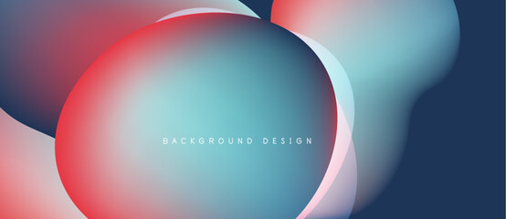Abstract fluid shapes blend, creating vibrant gradient background. Soft curves, cool blues, warm reds dominate composition. Minimalist design.