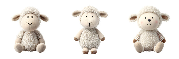 Fototapeta premium Cute Plush Sheep Toy Collection on White Background