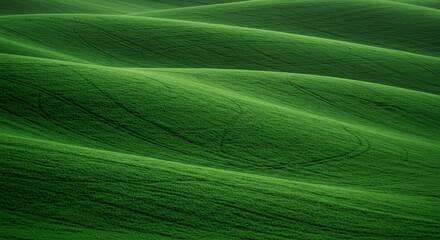 Naklejka premium Lush Green Rolling Hills Landscape with Vibrant Grass and Natural Lighting