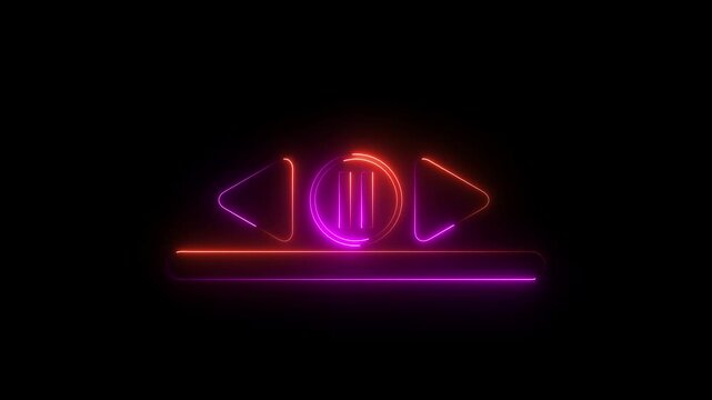 glowing neon saber effect Play pause track song episode symbol in white with black background. Music icon with wave .Soundtrack and song playing.Neon line music sign animation on the,4k video