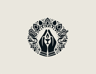 Obraz premium Black Vector Logo of Hindu Puja Tradition
