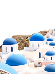 Traditional blue domes of Santorini island, Greece cut out on transparent white png