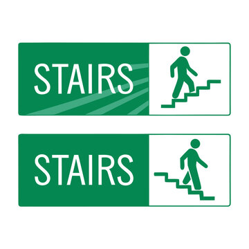 Bundle label sticker dirextion up and down stairs with arrow, isolated emergency exit building sign
