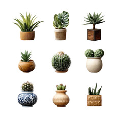 Fototapeta premium Nine potted succulents and cacti in various styles