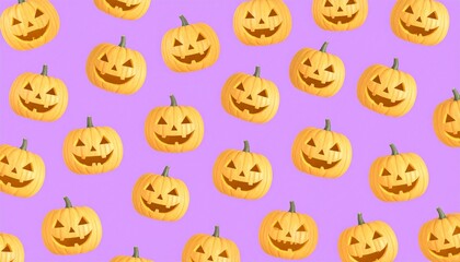 Naklejka premium Carved Halloween pumpkins with happy faces floating on a purple background