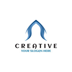 Real estate vector logo template. Blue 3d abstract vintage home symbol vector illustration