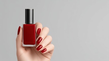 Elegant red nail polish on a woman's hand, stunning display of style and beauty