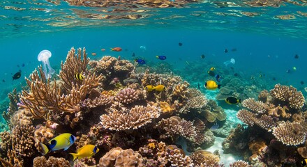 Obraz premium Colorful Coral Reef with Tropical Fish Underwater Scene