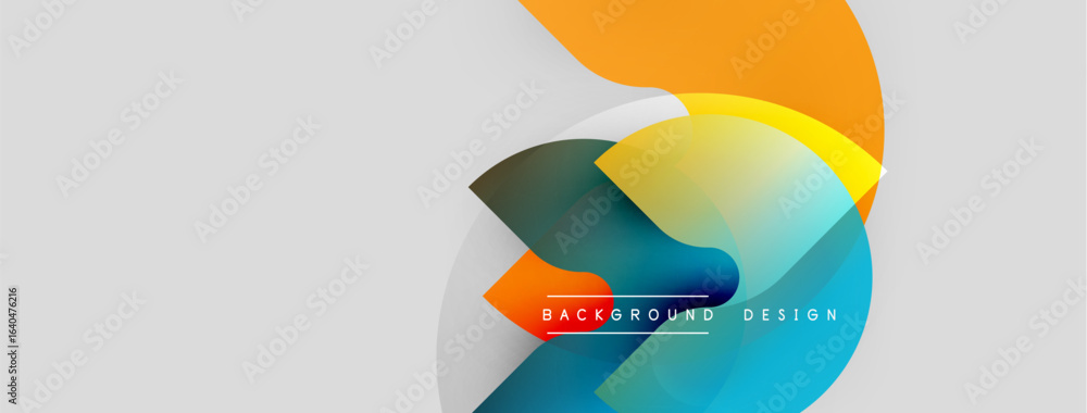 Poster abstract colorful shapes overlap, creating dynamic visual effect. gradient hues blend smoothly, mode