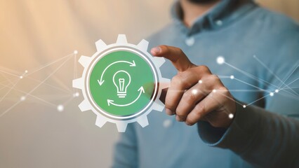 Innovative idea cycle visualized with gear and lightbulb activating business growth strategies