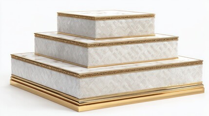 Stacked white boxes with gold trim