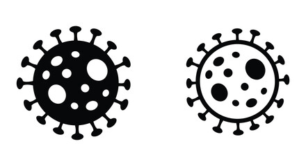 Two Coronavirus Icons in Black and White Silhouette Style Illustration silhouette