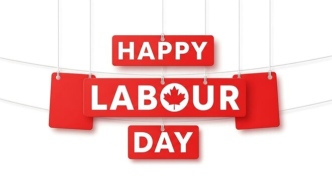 Happy labour day with canadian maple leaf isolated on white background