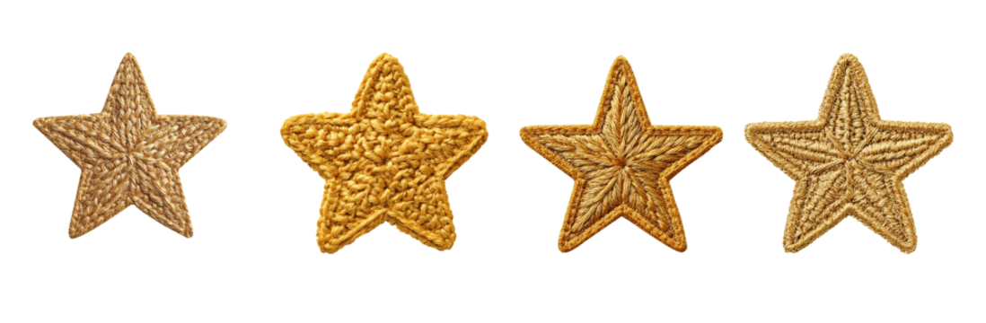 set of crochet Christmas Gold star patch isolated on transparent background - Powered by Adobe
