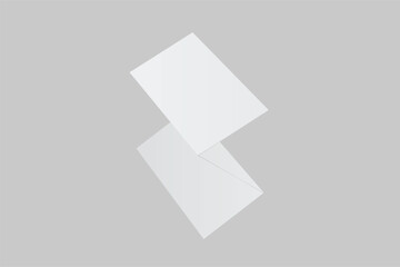 Blank trifold open leaflet, three panel fold with shadows mockup template on background .Open booklet, thank you card, notecards, flyer, greeting card, wedding invitation, postcard, brochure. Vector