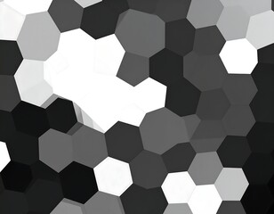 Abstract grayscale mosaic of irregular hexagons, creating a textured, almost three-dimensional effect with varying shades of gray and white