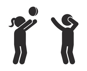 Isolated pictogram Children Play Volley Ball, for Slow Speed Children at Play sign
