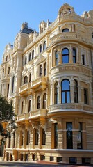 Obraz premium Ornate, light yellow building with decorative architecture and balconies