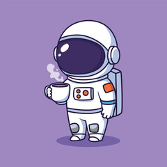 cute Astronaut enjoying a cup of coffee in space. vector illustration
