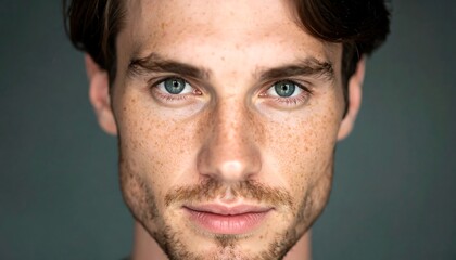 Fototapeta premium Close-up portrait of a young man with light eyes and freckles