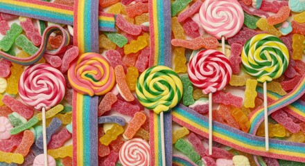 Colorful assorted candies and lollipops