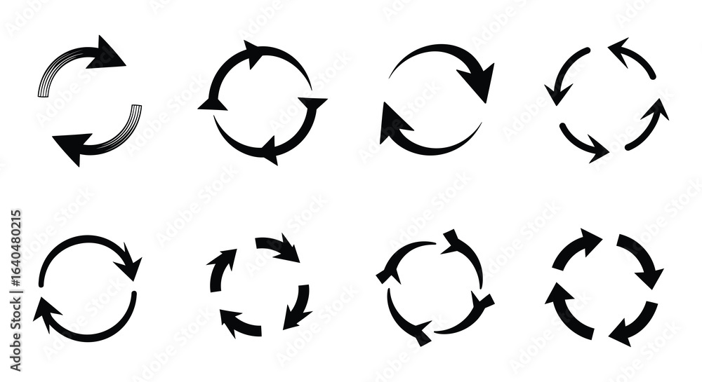 Poster circular arrow collection recycling refresh and rotation symbol set silhouette