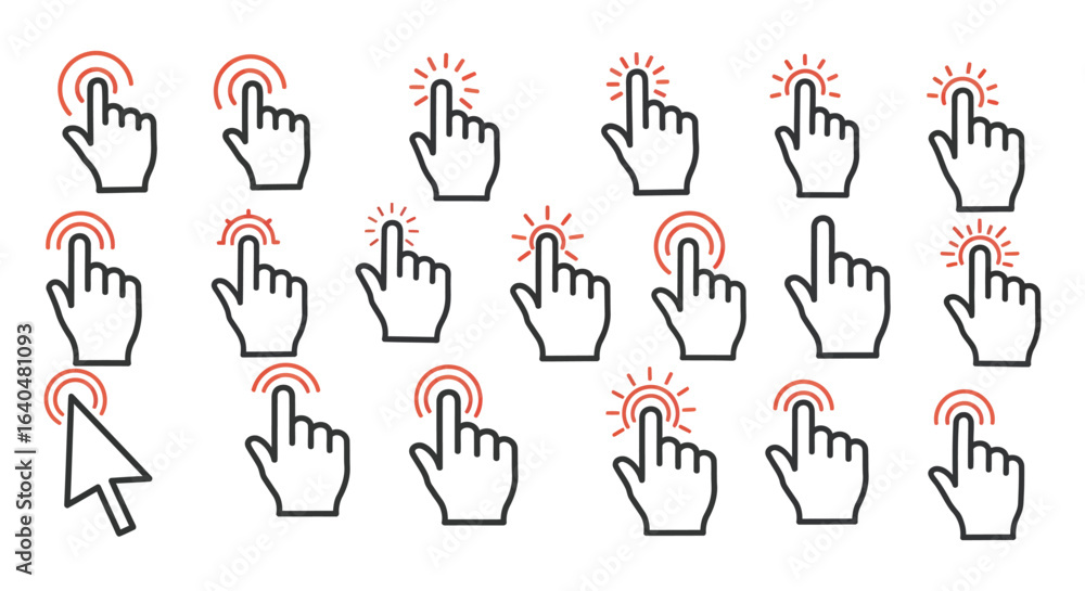 Poster hand cursor click collection pointing finger touch selection silhouette