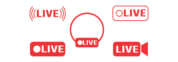 Red live stream icons indicating broadcasting and video with various notification styles against a white background