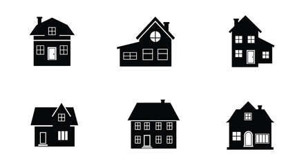 Collection of Various House Styles in Black and White Silhouette Style silhouette