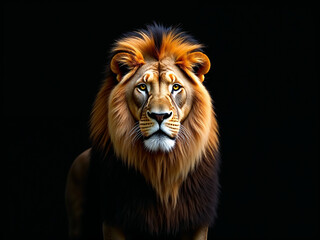 Fototapeta premium Beautiful wild lion with a long mane, symbolizing power and strength.