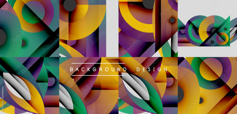 Poster abstract geometric shapes, vibrant colors, modern design. overlapping layers create dynamic visual t