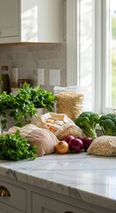 Kitchen counter display of fresh food items