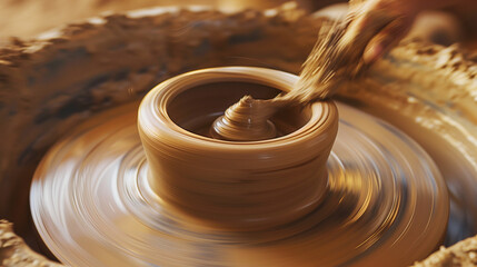 Potter's wheel with clay spinning at the edge of collapse into beautiful form