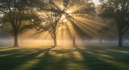 Morning sunlight through trees