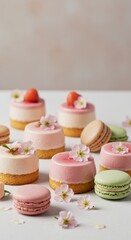 Pink and pastel desserts arrangement