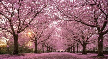 Pink cherry blossoms avenue springtime