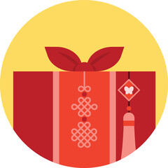 Korean Chuseok gift wrapped in bojagi cloth with a full moon, ideal for holiday icons, seasonal greetings, and festival decorations.