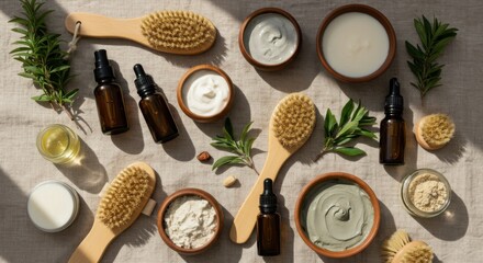 Spa products arrangement overhead