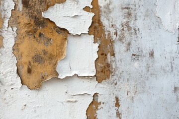 Old wall with peeling paint and visible wood texture background
