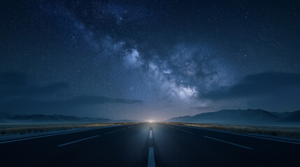 Fototapeta premium Road leading to the stars with breathtaking Milky Way at night sky