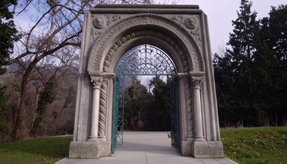 Ornate stone archway entrance to a park