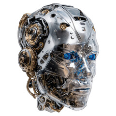 Fototapeta premium Metallic robot head, complex mechanisms