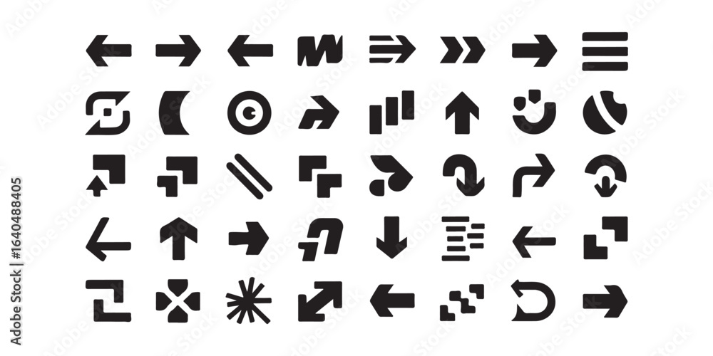 Poster A collection of various black arrow icons and symbols arranged in a grid pattern on a white background