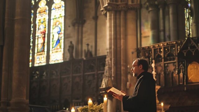 Priest preaching in old cathedral 4K Videos