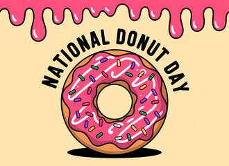 National Donut Day Pink Frosted Donut with Sprinkles doughnut sweet
