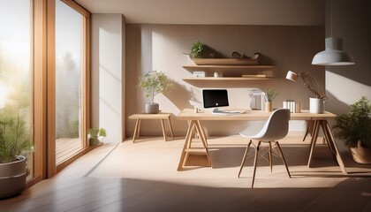 Fototapeta premium workspace with soft natural lighting and neutral tones__ 