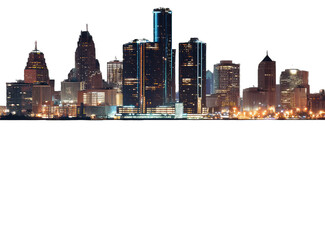 Night cityscape skyline, illuminated buildings