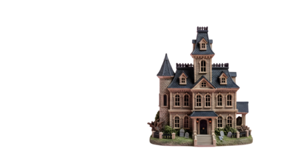 Spooky haunted mansion miniature with gravestones and bare tree perfect for Halloween decorations and eerie ambiance